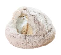 Round Cat Calming Bed, Indoor Cat Cave Hooded Plush Dog Cushion Warm Plush Pet Cushion Sofa for Kittens and Puppy, Non-Slip Donut Dog Nest Pet Sleeping Pillow (Diameter: 65cm,Coffee)