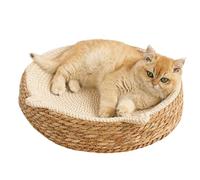Round Cat Scratcher - Cotton Rope Woven Cat Bed with Ears | Breathable Cushion | For Playing, Exercise, Enrichment, Activity, Nail Cutting, Pa Care