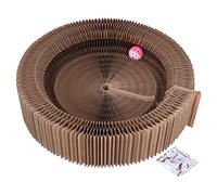 Round Cat Scratcher Lounge Bed | Foldable High - Density Cardboard for Scratching/Playing/Napping | Includes Catnip & Bell Toy | Defends Furniture