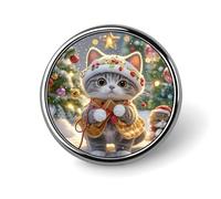 Round Cat Sing Christmas Carols Brooch Classic Mini Pin 1 Inch Aluminum Alloy Lapel Pin Personalized Button Badge for Backpack Hat Suit Jacket Clothing Decoration