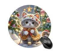 Round Cat Sing Christmas Carols Mouse Pad Non-Slip Rubber Base Waterproof Mouse Mat Travel Portable Gaming Mousepad for Office Work Home Computer Laptop Personalized Accessory