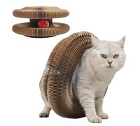 Round Cat Toy | Cat Scratching Board | Round Corrugated Circular Scratcher | Interactive Cat Cardboard Toys with Foldable Accordion Design and Bell Ball for Play and Exercise |