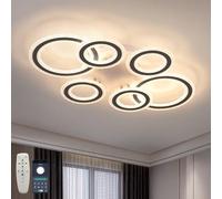 Round Ceiling Lamp with Remote Control Modern Dimmable Ceiling Lamp Timing Lounge Bedroom Smart Ceiling Lamp No Strobe Eye Protection Living Room, Black 110CM