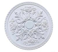 Round Ceiling Medallion 60CM, Floral Carved Chandelier Base in Premium PU, White Finish for Living Room Bedroom Dining Area, Elegant For French Style Ceiling Decor