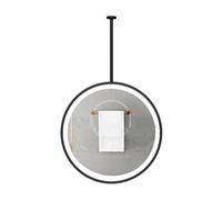 Round Ceiling-Mounted Floating Mirror with LED Light (Customizable Hanging Rod)