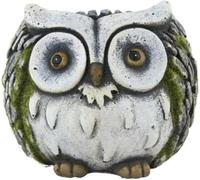 Round Cement Owl Planter White Faced 15cm, 6inch Barn Garden Flower Pot Plant Pot with Drainage