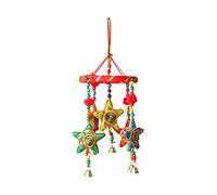 Round Centre Star Bell Wall Hanging Wall Roof Ceiling Hanging Thanksgiving Decorative Jhoomar Pom Pom Stars Hangings Ornaments Party Decorations Home Festival Decoration & New Year Gifting (Red)