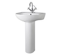 Balterley 550mm Bathroom Sink, Full Pedestal Ceramic Round Bowl Bathroom Wash Basin Sink with Overflow, 1 Tap Hole, Floor Standing Basin Sinks for Cloakroom - 550 x 475 x 840mm (White)
