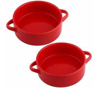 Round Ceramic Baking Dish Set Of 2 with Handles Oven To Table Ideal for Lasagne/Pie/Casserole/Tapas (5x 14x 19cm/8.5inch) Red
