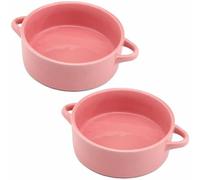 Round Ceramic Baking Dish Set Of 2 with Handles Oven To Table Ideal for Lasagne/Pie/Casserole/Tapas (5 x 14 x 19 cm/ 9 inch) Pink
