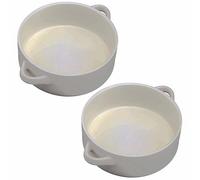 Round Ceramic Baking Dish Set Of 2 with Handles Oven To Table Ideal for Lasagne/Pie/Casserole/Tapas (5x 14x 19cm/8.5inch) White