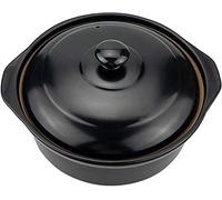 Round Ceramic Casserole Dish,heat-resistant Pot Clay Pot Soup Pot With Lid Heat-resistant Cookware For Slow Cooking -Black||2.3 L