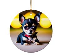 Round Ceramic Chihuahua Print Pendant Versatile Christmas Tree Hanging Ornament