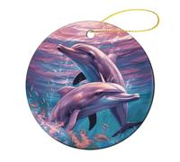 Round Ceramic Christmas Ornaments - Dolphins Art Double Sided Porcelain Hanging Decor for Xmas Tree, Holiday Home Decor and Gift Party Decorations (2.8 Inch)