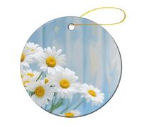 Round Ceramic Christmas Ornaments - Elegant Spring Daisy Flowers Double Sided Porcelain Hanging Decor for Xmas Tree, Holiday Home Decor and Gift Party Decorations (2.8 Inch)