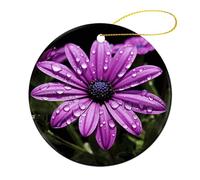 Round Ceramic Christmas Ornaments - Purple Daisy Double Sided Porcelain Hanging Decor for Xmas Tree, Holiday Home Decor and Gift Party Decorations (2.8 Inch)