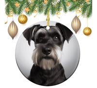 Round Ceramic Hanging Ornament - Cute Schnauzer Christmas Winter Holiday Decor, Double Sided Porcelain Xmas Tree Decor for Fireplace Mantel, Winter (2.8 Inch)