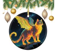 Round Ceramic Hanging Ornament - Strange Creature Christmas Winter Holiday Decor, Double Sided Porcelain Xmas Tree Decor for Fireplace Mantel, Winter (2.8 Inch)