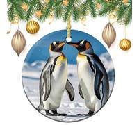 Round Ceramic Hanging Ornament - Young Penguins with Snow Christmas Winter Holiday Decor, Double Sided Porcelain Xmas Tree Decor for Fireplace Mantel, Winter (2.8 Inch)