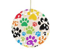 Round Ceramic Ornament 3.2 Inch, Elegant Cut-Out Design, Colorful Doodle Paw Christmas Decorations 2025 Decorative Hanging Ornaments for Xmas Trees Holiday Party Decor