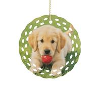 Round Ceramic Ornament 3.2 Inch, Elegant Cut-Out Design, Cute Dog Christmas Decorations 2025 Decorative Hanging Ornaments for Xmas Trees Holiday Party Decor