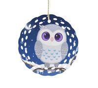 Round Ceramic Ornament 3.2 Inch, Elegant Cut-Out Design, Cute Owl Christmas Decorations 2025 Decorative Hanging Ornaments for Xmas Trees Holiday Party Decor