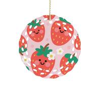 Round Ceramic Ornament 3.2 Inch, Elegant Cut-Out Design, Cute Strawberry Christmas Decorations 2025 Decorative Hanging Ornaments for Xmas Trees Holiday Party Decor
