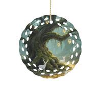 Round Ceramic Ornament 3.2 Inch, Elegant Cut-Out Design, Fantasy Big Tree Christmas Decorations 2025 Decorative Hanging Ornaments for Xmas Trees Holiday Party Decor