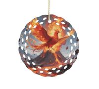 Round Ceramic Ornament 3.2 Inch, Elegant Cut-Out Design, Fire Phoenix Christmas Decorations 2025 Decorative Hanging Ornaments for Xmas Trees Holiday Party Decor
