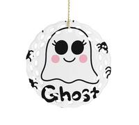 Round Ceramic Ornament 3.2 Inch, Elegant Cut-Out Design, Funny White Big Eyes Ghost with Spider Christmas Decorations 2025 Decorative Hanging Ornaments for Xmas Trees Holiday Party Decor