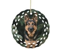 Round Ceramic Ornament 3.2 Inch, Elegant Cut-Out Design, German Shepherd Christmas Decorations 2025 Decorative Hanging Ornaments for Xmas Trees Holiday Party Decor