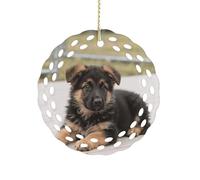Round Ceramic Ornament 3.2 Inch, Elegant Cut-Out Design, German Shepherd Puppies Christmas Decorations 2025 Decorative Hanging Ornaments for Xmas Trees Holiday Party Decor