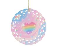 Round Ceramic Ornament 3.2 Inch, Elegant Cut-Out Design, Iridescent Love Heart Stars Pattern Christmas Decorations 2025 Decorative Hanging Ornaments for Xmas Trees Holiday Party Decor