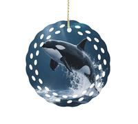 Round Ceramic Ornament 3.2 Inch, Elegant Cut-Out Design, Killer Whale Christmas Decorations 2025 Decorative Hanging Ornaments for Xmas Trees Holiday Party Decor