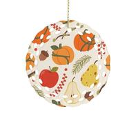 Round Ceramic Ornament 3.2 Inch, Elegant Cut-Out Design, Maple Leaves and Pumpkins Christmas Decorations 2025 Decorative Hanging Ornaments for Xmas Trees Holiday Party Decor