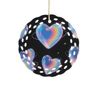 Round Ceramic Ornament 3.2 Inch, Elegant Cut-Out Design, Rainbow Love Heart Christmas Decorations 2025 Decorative Hanging Ornaments for Xmas Trees Holiday Party Decor