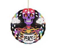 Round Ceramic Ornament 3.2 Inch, Elegant Cut-Out Design, Rainbow Skeleton Christmas Decorations 2025 Decorative Hanging Ornaments for Xmas Trees Holiday Party Decor