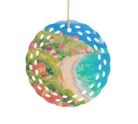 Round Ceramic Ornament 3.2 Inch, Elegant Cut-Out Design, Seaside Town Christmas Decorations 2025 Decorative Hanging Ornaments for Xmas Trees Holiday Party Decor