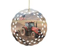 Round Ceramic Ornament 3.2 Inch, Elegant Cut-Out Design, Tractor Christmas Decorations 2025 Decorative Hanging Ornaments for Xmas Trees Holiday Party Decor