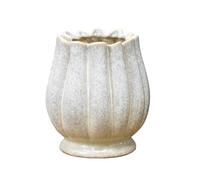 Round Ceramic Scalloped Vase, Beige, Reactive Glaze Speckled Finish, 16x20cm, Indoor Flower Pot Decor