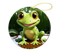 Round Ceramics Christmas Hangings Double Sided Christmas Decoration Cute Frog Printed Christmas Tree Hangings Ceramic Christmas Tree Ornament Collectible Holiday Keepsake