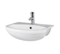 Balterley 520mm Bathroom Sink, Semi Recessed Ceramic Round Bowl Bathroom Wash Basin Sink with Overflow, 1 Tap Hole, Basin Sinks for Countertops and Worktops - 526 x 420 x 185mm (White)