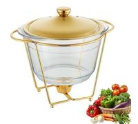 Round Chafing Dish Stainless Steel Buffet Warmer Set with Tray, Casserole Dish Glass Baking Dish for Party Birthday Wedding(Gold)