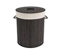 Round Charcoal Bamboo Laundry Basket, Laundry Hamper with Removeable Washable Lining & Lid, Easy Assemble Folding Storage Bin Dirty Clothes Storage Bucket Cover Household Container Organiser