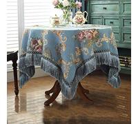 Round Chenille Table Cloth Fringed Lace Tablecloths Washable, Table Cover for Kitchen Dinning Party,vintage Style,Blue-Diameter180cm/70.86inch