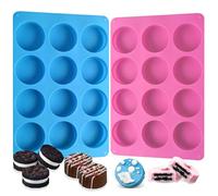 Round Chocolate Cookie Molds, 2-Pack 12-Cavity Silicone Molds for Covered Cookies, Candy, Jelly, Mini Cakes & Muffins