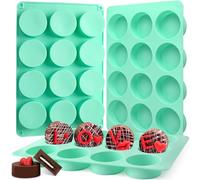 Round Chocolate Cookie Molds, 3 Pieces 12-Cavity Cylinder Chocolate Silicone Molds for Covered Oreo, Cookies Candy Jelly Mini Cakes and Muffin Baking(3pcs Green/12-cavity)