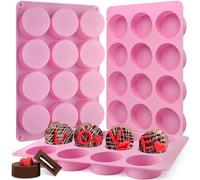 Round Chocolate Cookie Molds, 3 Pieces 12-Cavity Cylinder Chocolate Silicone Molds for Covered Oreo, Cookies Candy Jelly Mini Cakes and Muffin Baking(3pcs Pink/12-cavity)
