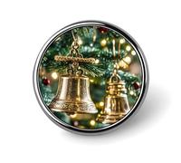 Round Christmas Bell Brooch Classic Mini Pin 1 Inch Aluminum Alloy Lapel Pin Personalized Button Badge for Backpack Hat Suit Jacket Clothing Decoration