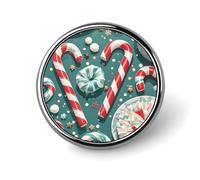 Round Christmas Candy Cane Brooch Classic Mini Pin 1 Inch Aluminum Alloy Lapel Pin Personalized Button Badge for Backpack Hat Suit Jacket Clothing Decoration